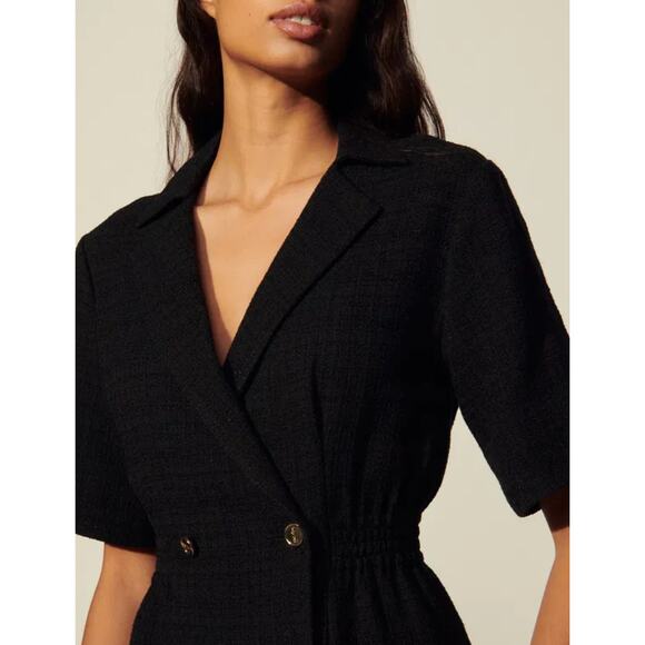 SANDRO Black Mini Dress With Tailored Collar Size 36 - Picture 3 of 10